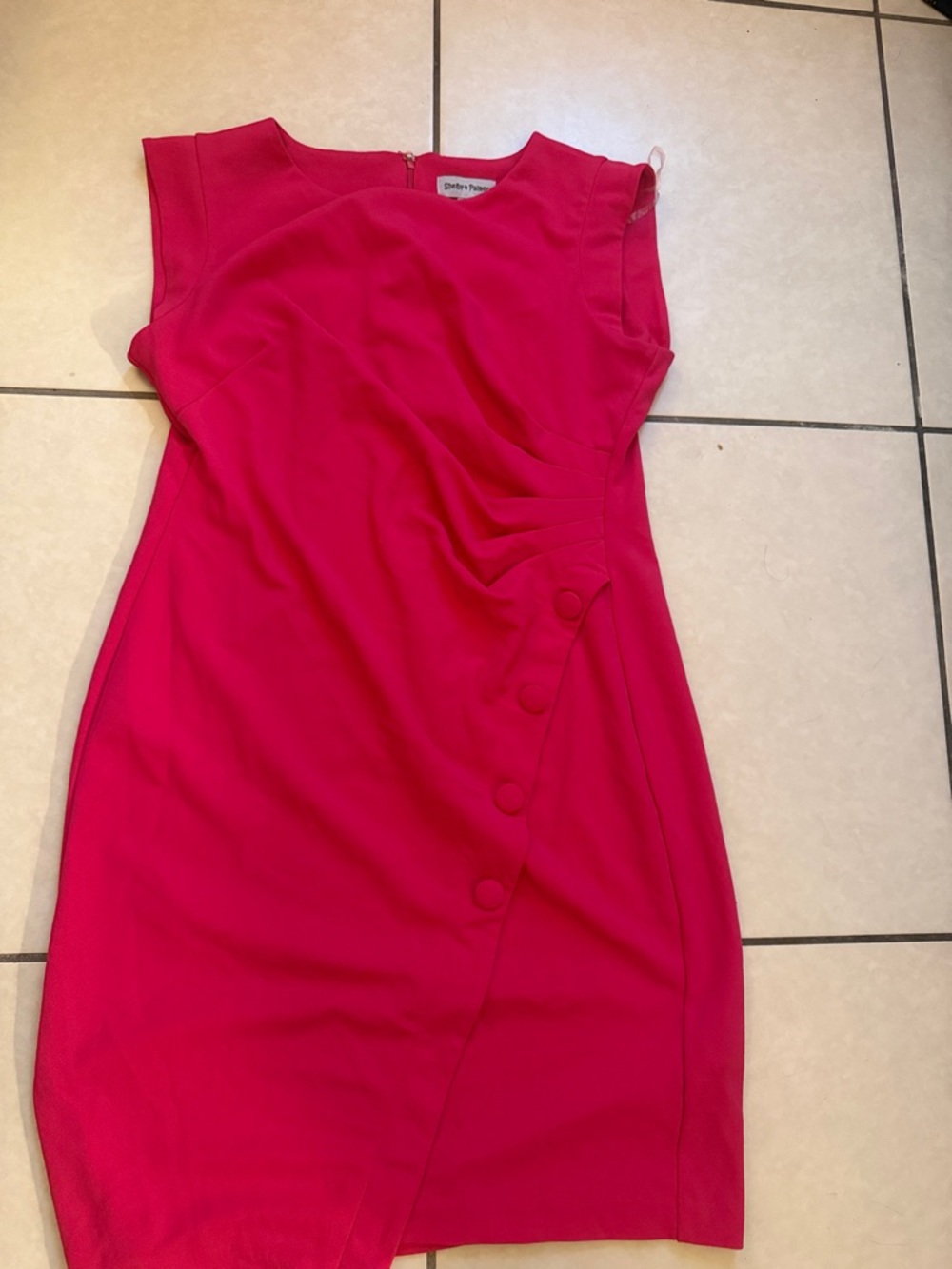 Bright Pink Sheath Dress with Button Detail - Unknown Brand